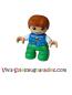 Preview: Lego Duplo figure child girl, light green legs, dark azure blue vest, white shirt, dark orange hair, hearing aids (47205pb097)