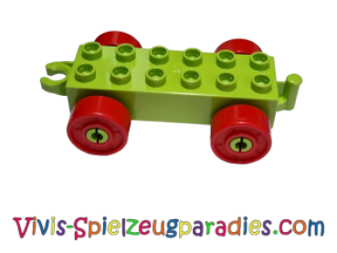 Duplo Car Base 2 x 6 with red wheels with false screws and open coupling end (11248c02) lime