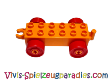 Duplo Car Base 2 x 6 mit roten Rädern mit falschen Schrauben und offenem Kupplungsende (11248c02) orange