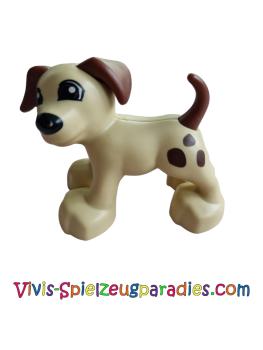 Lego Duplo dog with black nose and red-brown eyes, ears, tail and spot pattern (1396pb01)