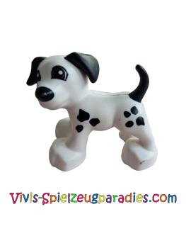 Lego Duplo Hund mit schwarzen Augen, Ohren, Nase, Schwanz und Fleckenmuster (1396pb05)