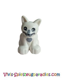 Lego Duplo Cat Kitten sitting with black eyes and whiskers and dark bluish-gray chest and nose pattern (17865pb01)