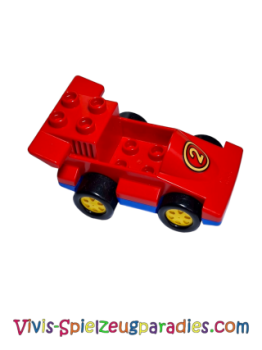 Lego Duplo Auto Formel Eins mit blauem Sockel mit gelbem Nummernmuster 2 (2217c01pb01) rot