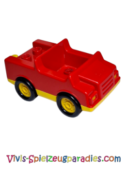 Lego Duplo car with 2 x 2 studs in the bed, 1 stud in the cab and yellow frame (2018ac01) red