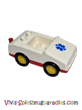 Lego Duplo car with 1 x 2 studs with red base and EMT star of life pattern, emergency ambulance (2235pb03).