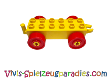 Lego Duplo car base 2 x 6 with red wheels and open coupling end (2312c02) yellow