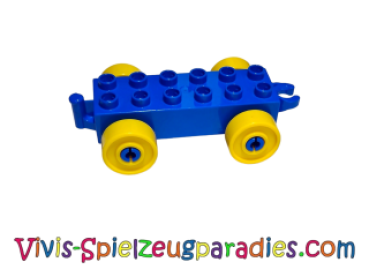 Lego Duplo car base 2 x 6 with yellow wheels and open coupling end (2312c01) blue