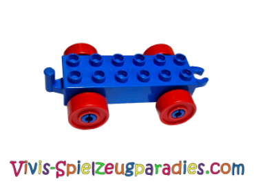 Lego Duplo car base 2 x 6 with red wheels and open coupling end (2312c02) blue