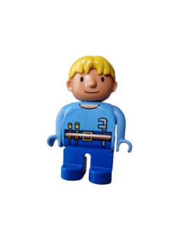 Lego Duplo  Wendy Hose dunkel blau Top hell blau mit Werkzeug Gürtel Haare Zopf gelb blond Bob der Baumeister (4555pb134)