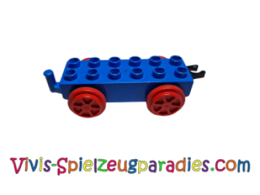 Duplo, train trailer 2 x 6 with red train wheels and movable hook (4559c01) blue