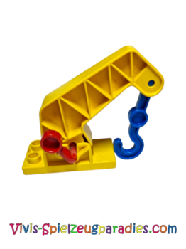 Duplo crane base 2 x 4 with movable arm and red lever and blue hook with thin bracing. (4659c01,4662)
