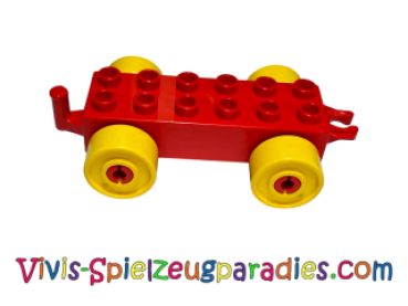 Lego Duplo car base 2 x 6 with yellow wheels and open coupling end (4883003) red