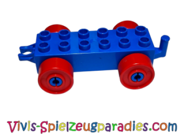 Lego Duplo car base 2 x 6 with red wheels and open coupling end (4883004) blue