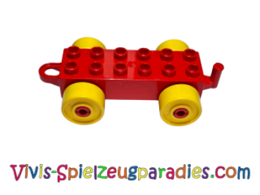 Lego Duplo Car Base 2 x 6 with yellow wheels and closed coupling end (4883c01) red