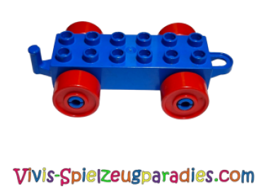 Lego Duplo Car Base 2 x 6 with red wheels and closed coupling end (4883c02) blue