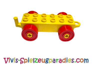 Lego Duplo Car Base 2 x 6 with red wheels and closed coupling end (4883c02) yellow