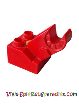 Lego Duplo, Toolo brick 2 x 2 with angle bracket with clip and screw (6285c01) red