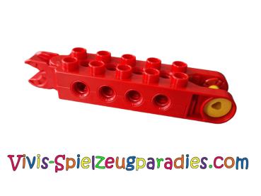 Lego Duplo, Toolo brick 2 x 5 with 8 side screw inserts, swivel bracket end and clip end (6288c01) red