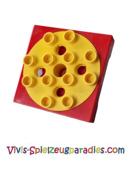 Lego Duplo, Toolo turntable 4 x 4 base with yellow top plate and screw (6270c01) red