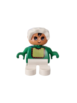 Lego Duplo baby, legs white sweater green bib yellow with lace bonnet white (6453pb024 )