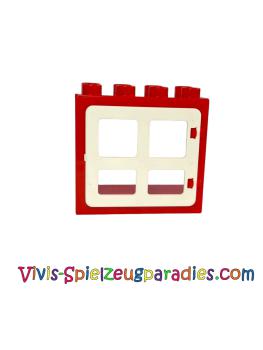 Lego Duplo Tür- / Fensterrahmen 2 x 4 x 3 flache Frontfläche, hinten komplett offen (61649,2206) rot, weiß