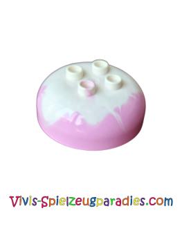 Lego Duplo, brick round 4 x 4 dome plate with 2 x 2 rivets with marbled white pattern (98220pb01) pink