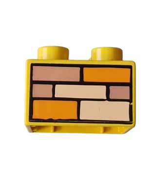 Lego Duplo, brick 2 x 2 with orange, sand red and light brown brick pattern (3437pb005).