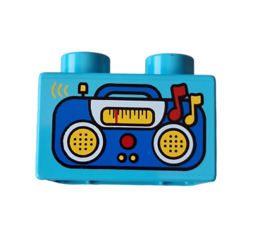 Lego Duplo Stein 2x2 medium azur hell blau bedruckt Radio (3437pb058)
