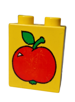 Lego Duplo Stein 1 x 2 x 2 mit Apfel grünem Stiel und weißem Highlight (4066pb484)