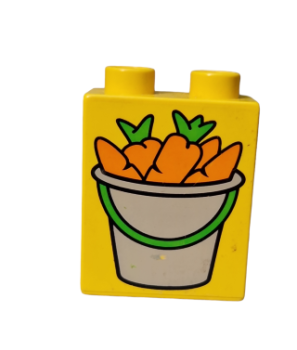 Lego Duplo brick 1 x 2 x 2 with bucket carrots (4066pb039)