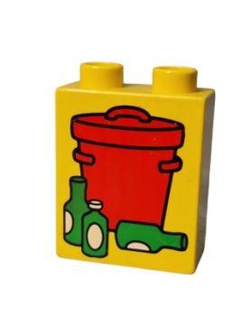Lego Duplo Stein gelb 1x2x2 bedruckt Müll Eimer Flaschen (4066pb058)