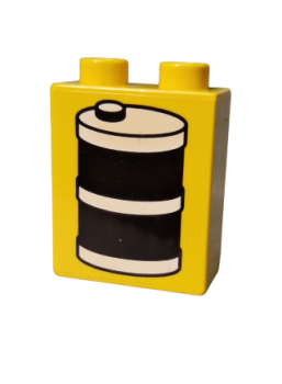 Lego Duplo, brick 1 x 2 x 2 with oil barrel (4066pb042)