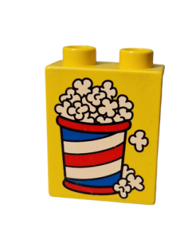 Lego Duplo brick yellow 1x2x2 printed popcorn (4066pb256)