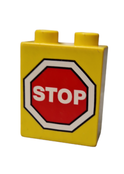 Lego Duplo brick 1 x 2 x 2 with traffic sign stop (4066pb009)