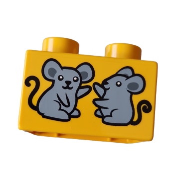 Lego Duplo, Stein 2 x 2 mit 2 Mäusen (3437pb051)