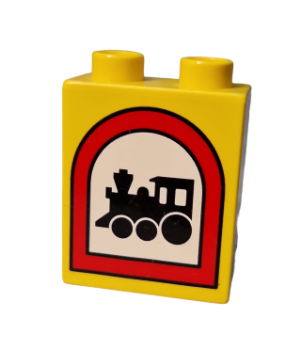 Lego Duplo brick 1x2x2 train railroad traffic sign (4066pb013)