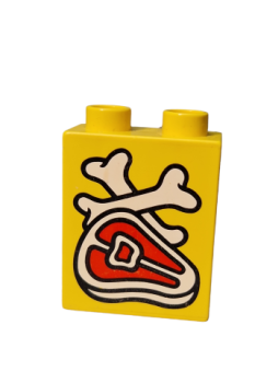 Lego Duplo, brick 1 x 2 x 2 with steak and bone (4066pb012)