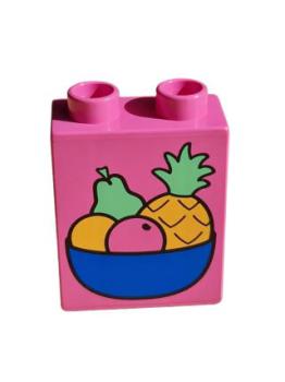 Lego Duplo brick pink 1x2x2 printed fruit bowl (4066pb057)