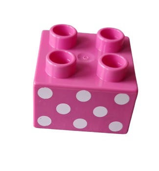 Lego Duplo brick 2 x 2 pink with 8 white dots (3437pb046)