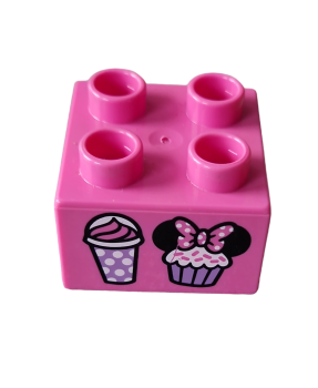 Lego Duplo, brick 2 x 2 with cupcakes and mouse ears pattern (3437pb082)