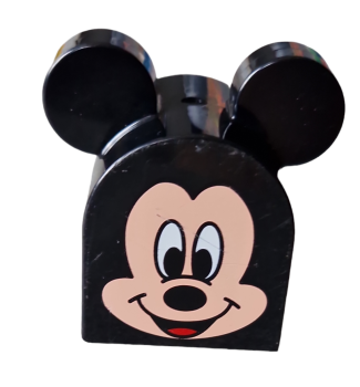 Lego Duplo, brick 2 x 2 x 2 Curved plate with ears with Mickey Mouse pattern (15272pb01).