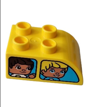 Lego Duplo  Stein 2x3 gelb schräg abgerundet Aufdruck zwei Fenster Kinder (2302pb08)