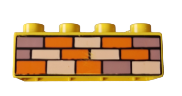 Lego Duplo brick yellow 2x4 printed with orange sand red beige stone wall wall (3011pb002)