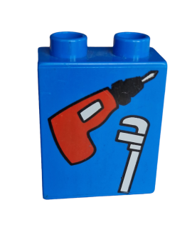 Lego Duplo, Stein 1 x 2 x 2 mit Bohrmaschine und Schraubenschlüssel (4066PB144)