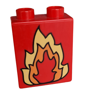 Lego Duplo, brick 1 x 2 x 2 with fire (4066PB052)