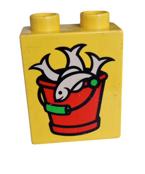 Lego Duplo, brick 1 x 2 x 2 with bucket fish pattern (4066pb040)