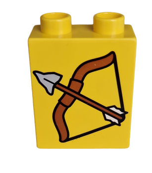 Lego Duplo brick 1 x 2 x 2 with bow and arrow (4066PB093)
