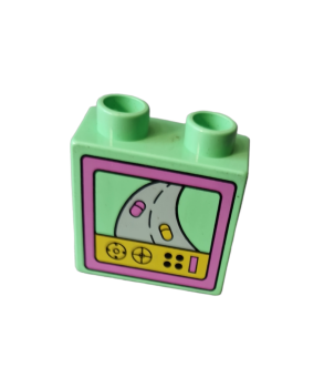 Lego Duplo Stein 2 x 2 x 1 1/2 Piste 45 mit TV-Bildschirm mit Rennspielmuster (6474px19)