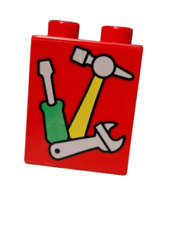 Lego Duplo Stein rot 1x2x2 bedruckt Werkzeug Hammer Schraubendreher Maulschlüssel (4066pb115)