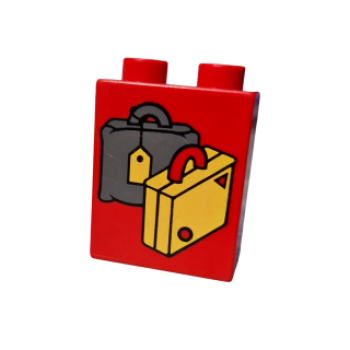 Lego Duplo brick red 1x2x2 printed suitcase (4066pb079)